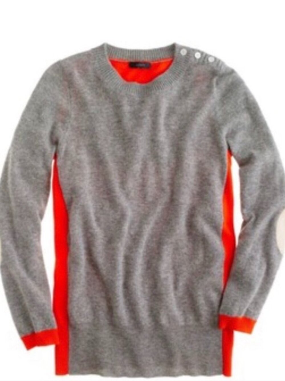 J Crew Grey/Orange Elbow Patch Sweater - Preppy luxe - Medium